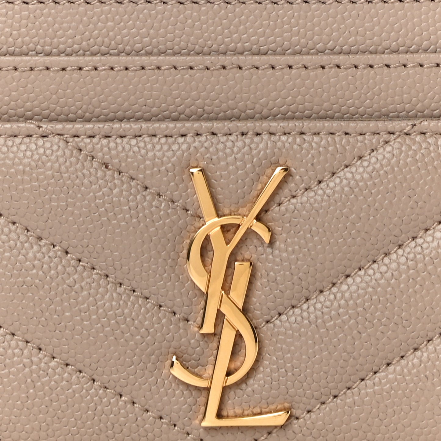 Grain De Poudre Matelasse Chevron Monogram Credit Card Case Dark Beige
