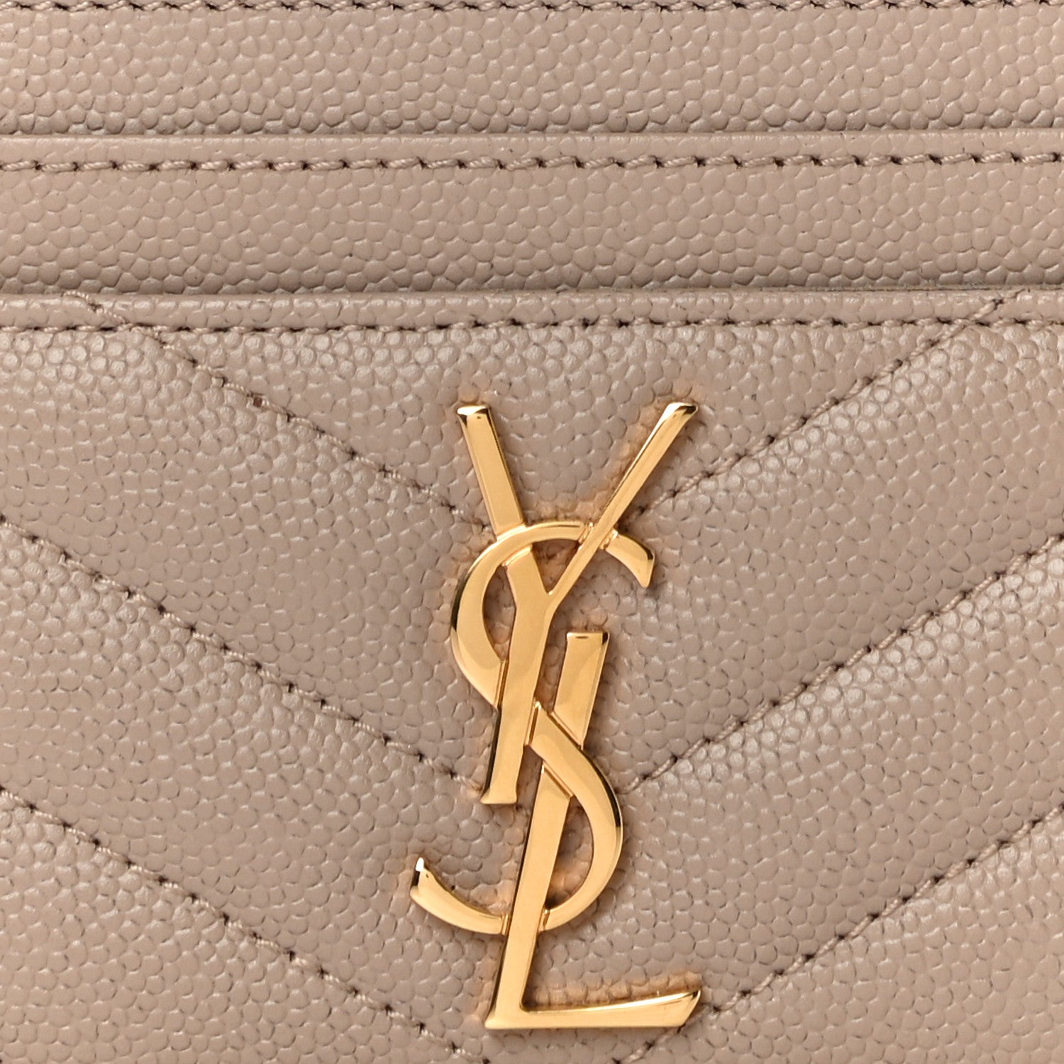 Saint Laurent Grain De Poudre Matelasse Chevron Monogram Credit Card Case Dark Beige 8 of 10