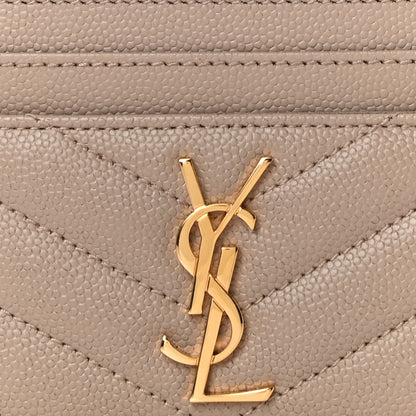 Saint Laurent Grain De Poudre Matelasse Chevron Monogram Credit Card Case Dark Beige 8 of 10