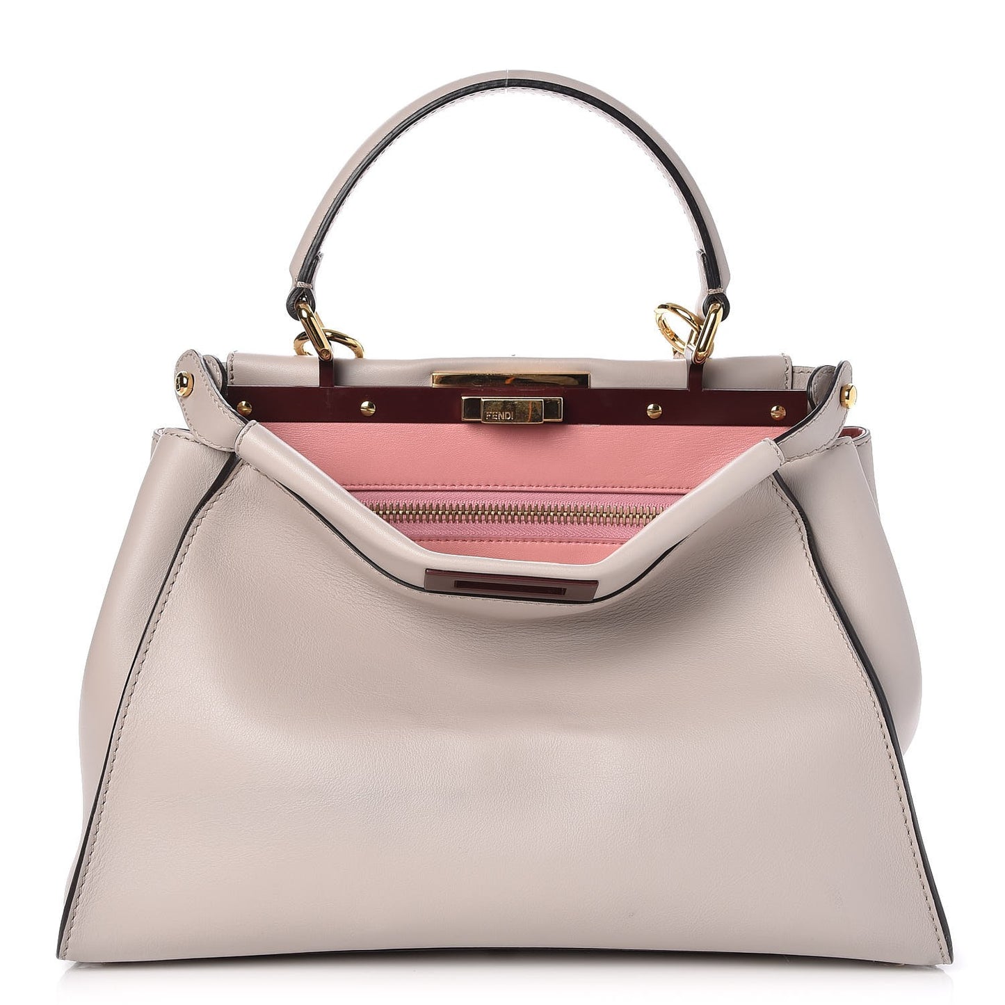 Vitello Seta Shiny Nappa Medium Peekaboo Iconic Satchel Grigio Polvere Bois de Rose