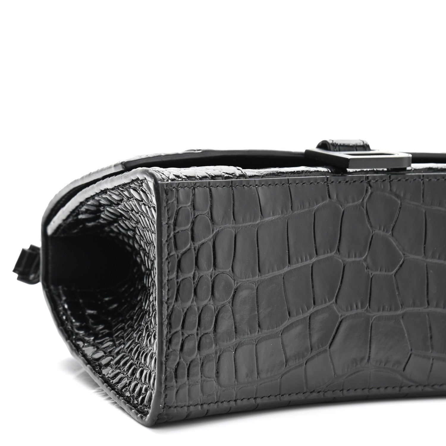 Balenciaga Shiny Calfskin Monochrome Crocodile Embossed Small Hourglass Top Handle Bag Black 10 of 11