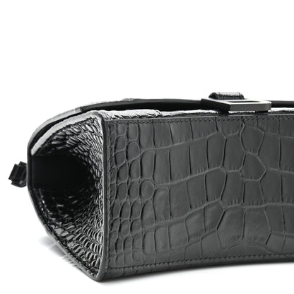 Balenciaga Shiny Calfskin Monochrome Crocodile Embossed Small Hourglass Top Handle Bag Black 10 of 11