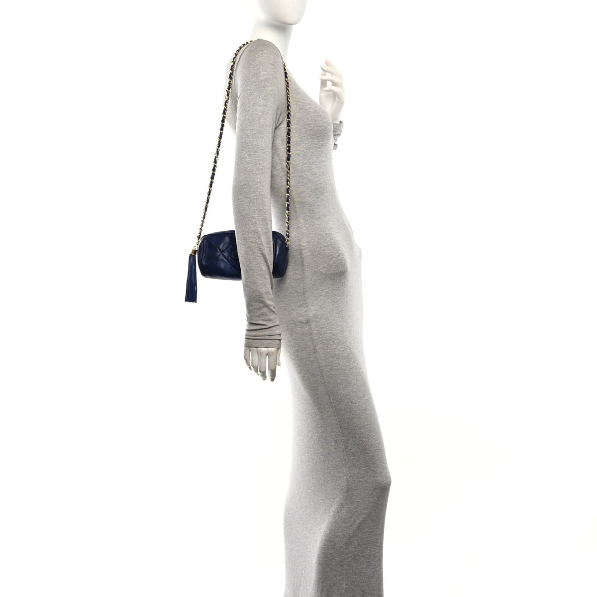 Lambskin Quilted Small Tassel Shoulder Bag Blue