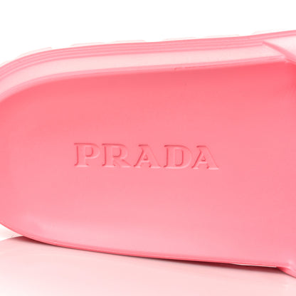 Prada EVA Rubber Triangle Logo Embossed Womens Lug Sole 20mm Slide Sandals 39 Begonia 7 of 9