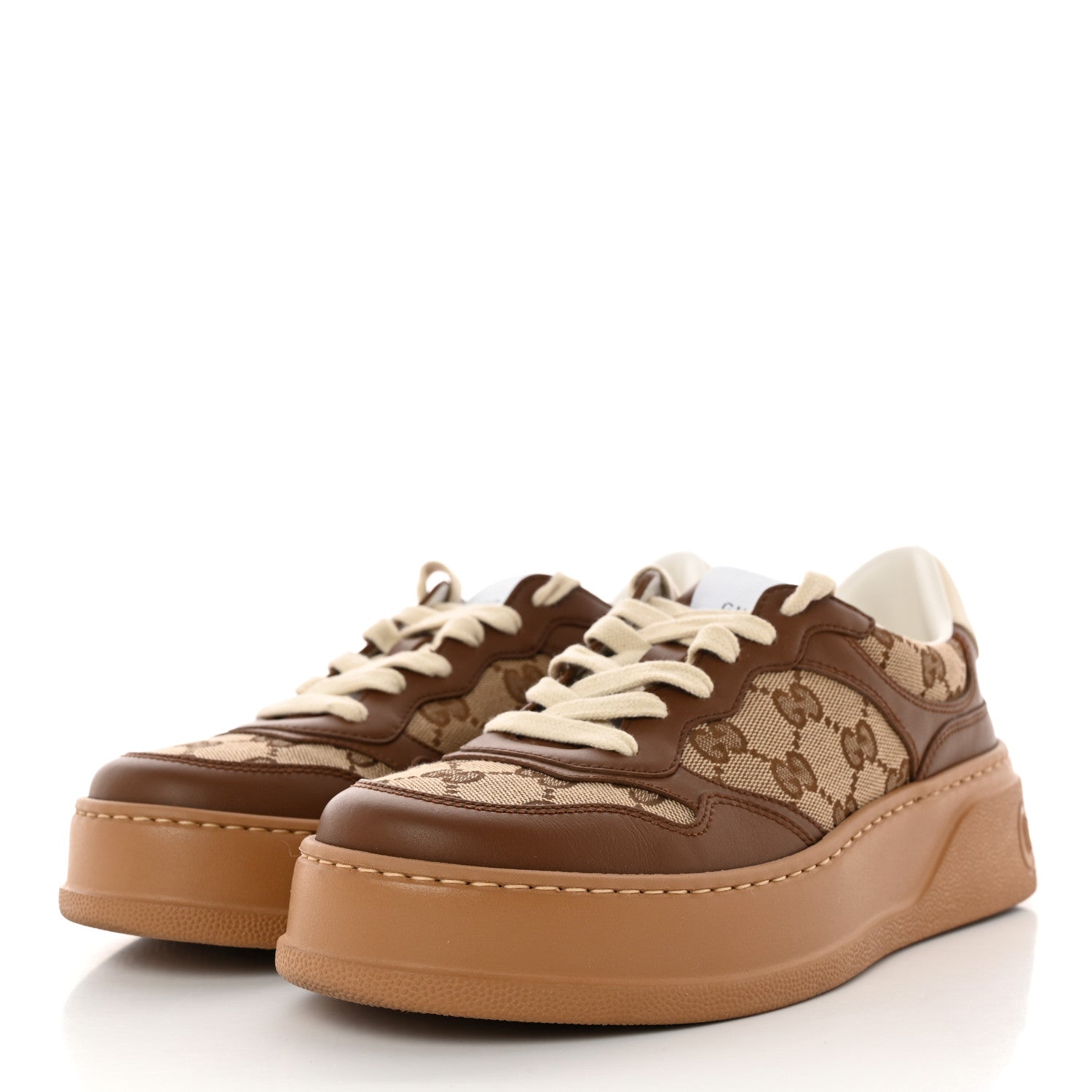 Gucci Calfskin GG Monogram Womens Platform 55mm Sneakers 38.5 Hezelnut Beige Ebony Mystic White 3 of 9