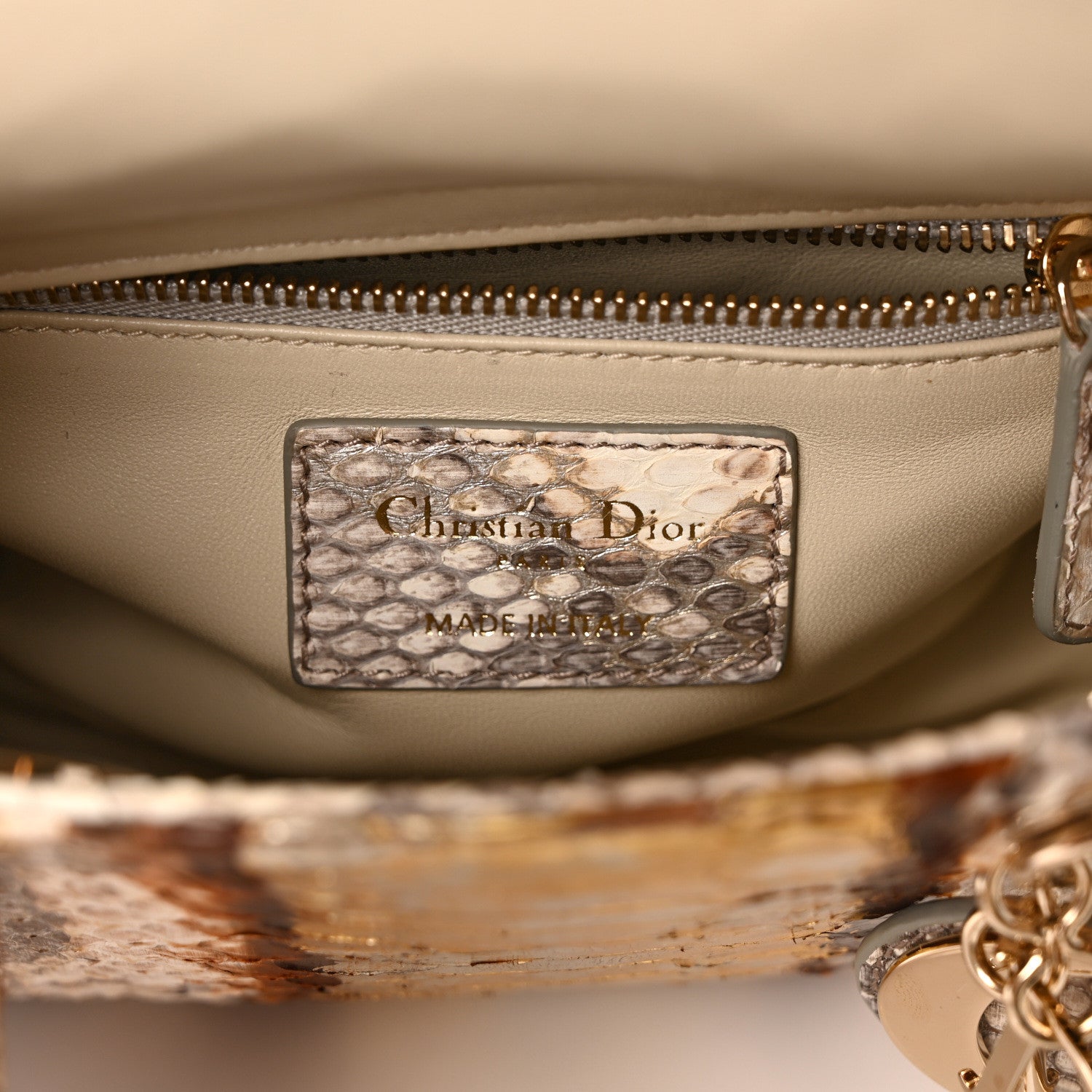 Christian Dior Snakeskin Mini Lady Dior Beige Gold 1382913