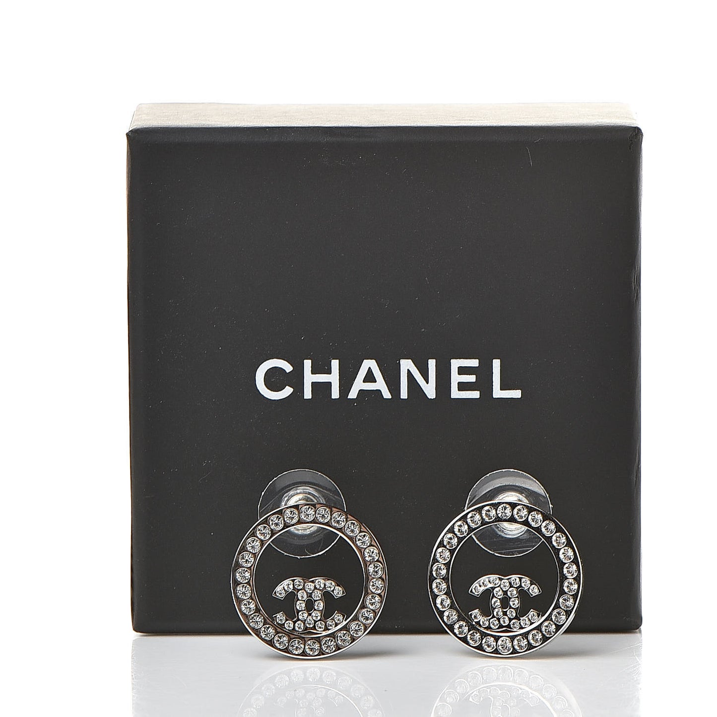 Crystal CC Round Earrings Silver