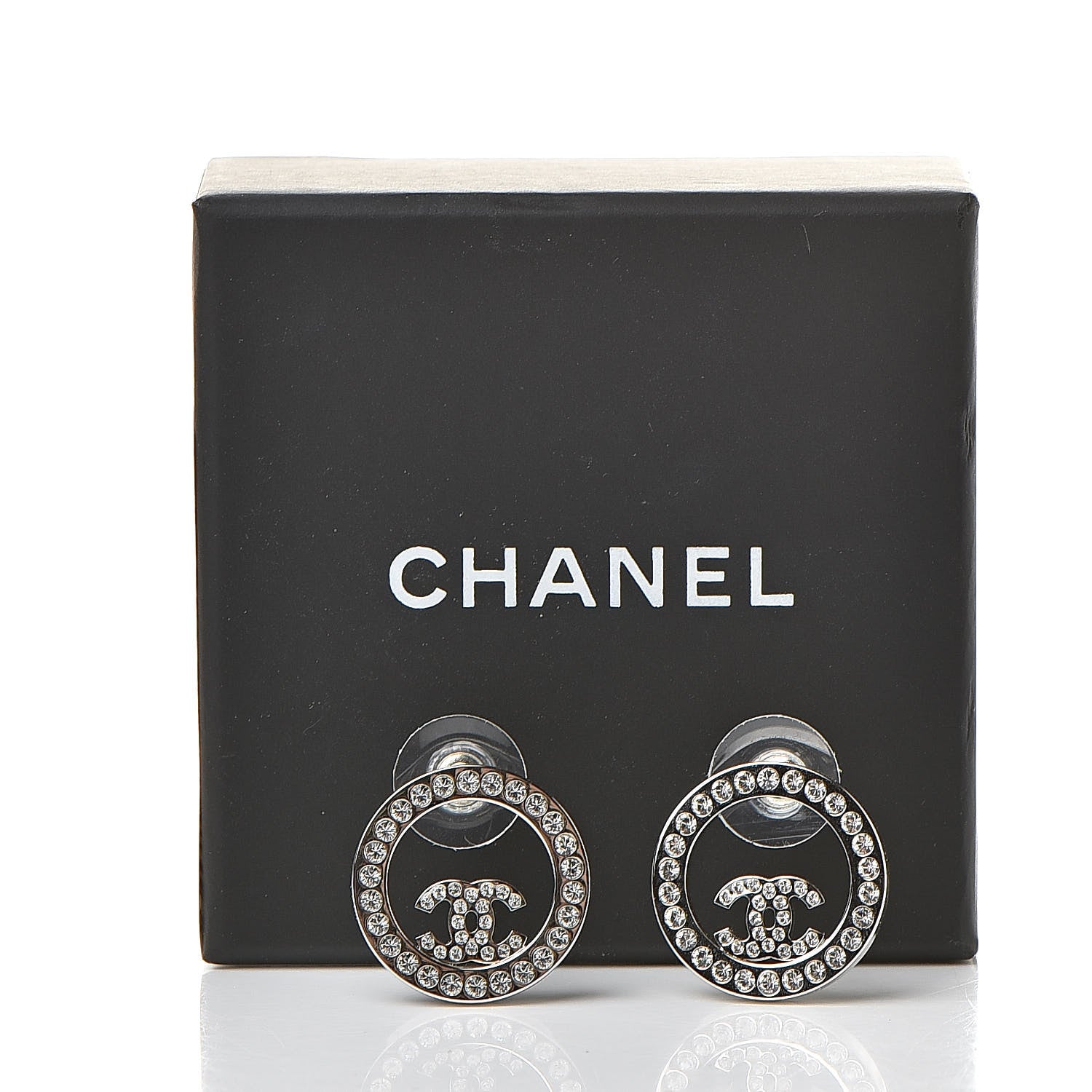 Chanel Crystal CC Round Earrings Silver 5 of 5