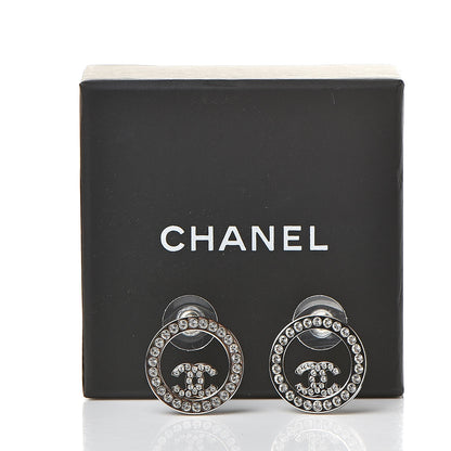 Chanel Crystal CC Round Earrings Silver 5 of 5