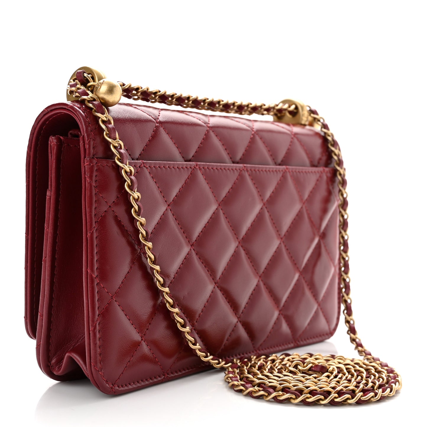 Calfskin Quilted Perfect Fit Wallet On Chain WOC Burgundy