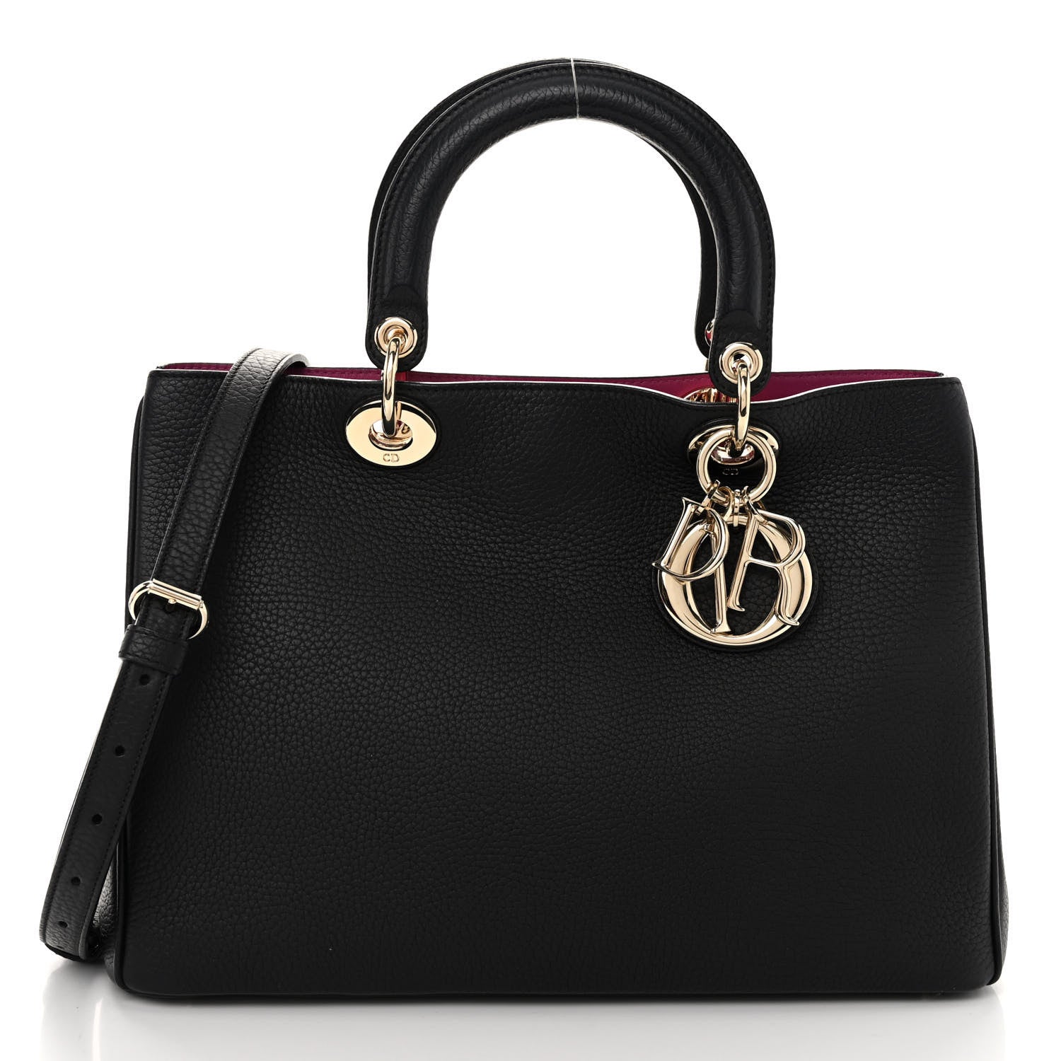Christian Dior Bullcalf Medium Diorissimo Tote Black Rose Indien 3 of 11