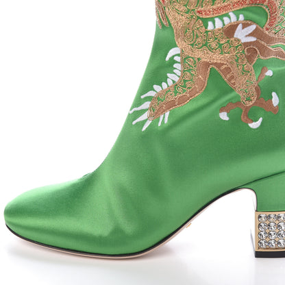 Gucci Silk Satin Malaga Kid Embroidered Candy Dragon Block-Heel Knee Boot 36 Green 16 of 20
