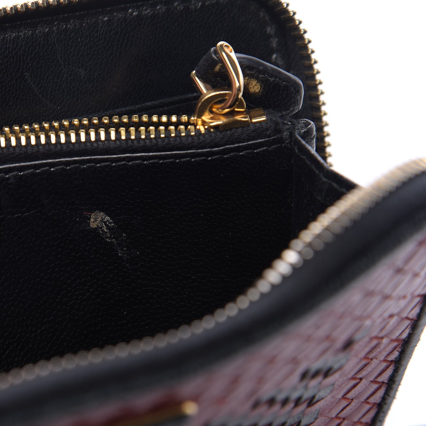 Goatskin Woven Zip Around Wallet Rubino Black