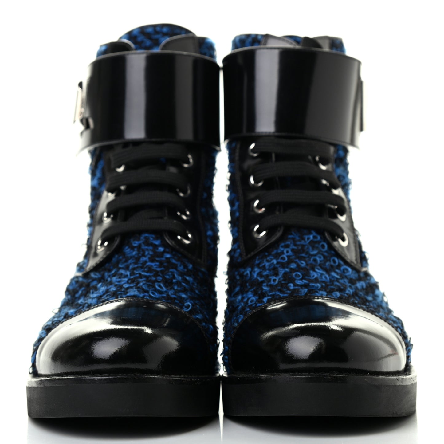 Tweed Calfskin Wonderland Ranger Boots 36.5 Blue Black