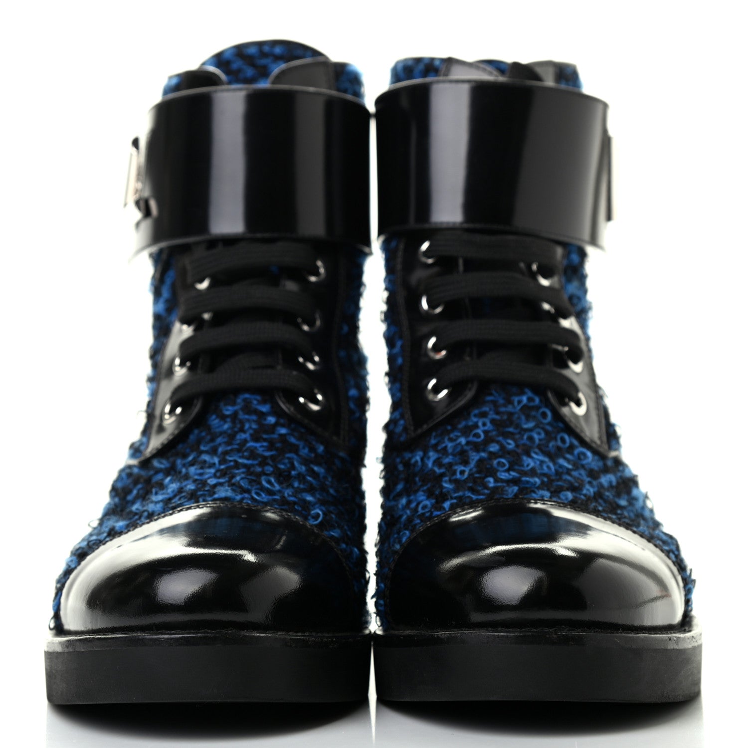 Louis Vuitton Tweed Calfskin Wonderland Ranger Boots 36.5 Blue Black 2 of 8