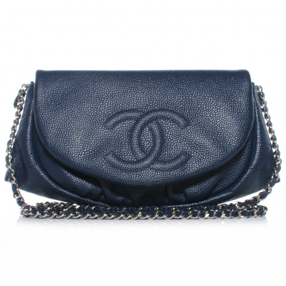 Caviar Half Moon Wallet On Chain Navy Blue