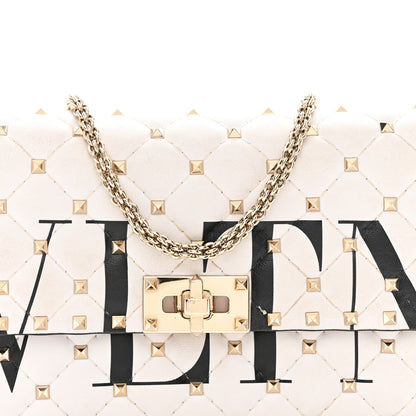 Valentino Garavani Lambskin VLTN Print Rockstud Spike Wallet On Chain White 7 of 9
