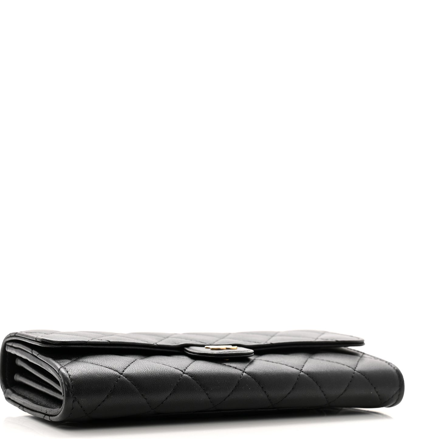 Lambskin Quilted Large Flap Wallet Black