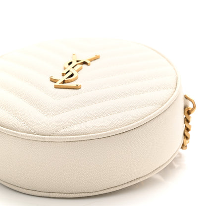 Saint Laurent Grain De Poudre Matelasse Chevron Quilted Round Vinyle Camera Bag Crema Soft 10 of 11