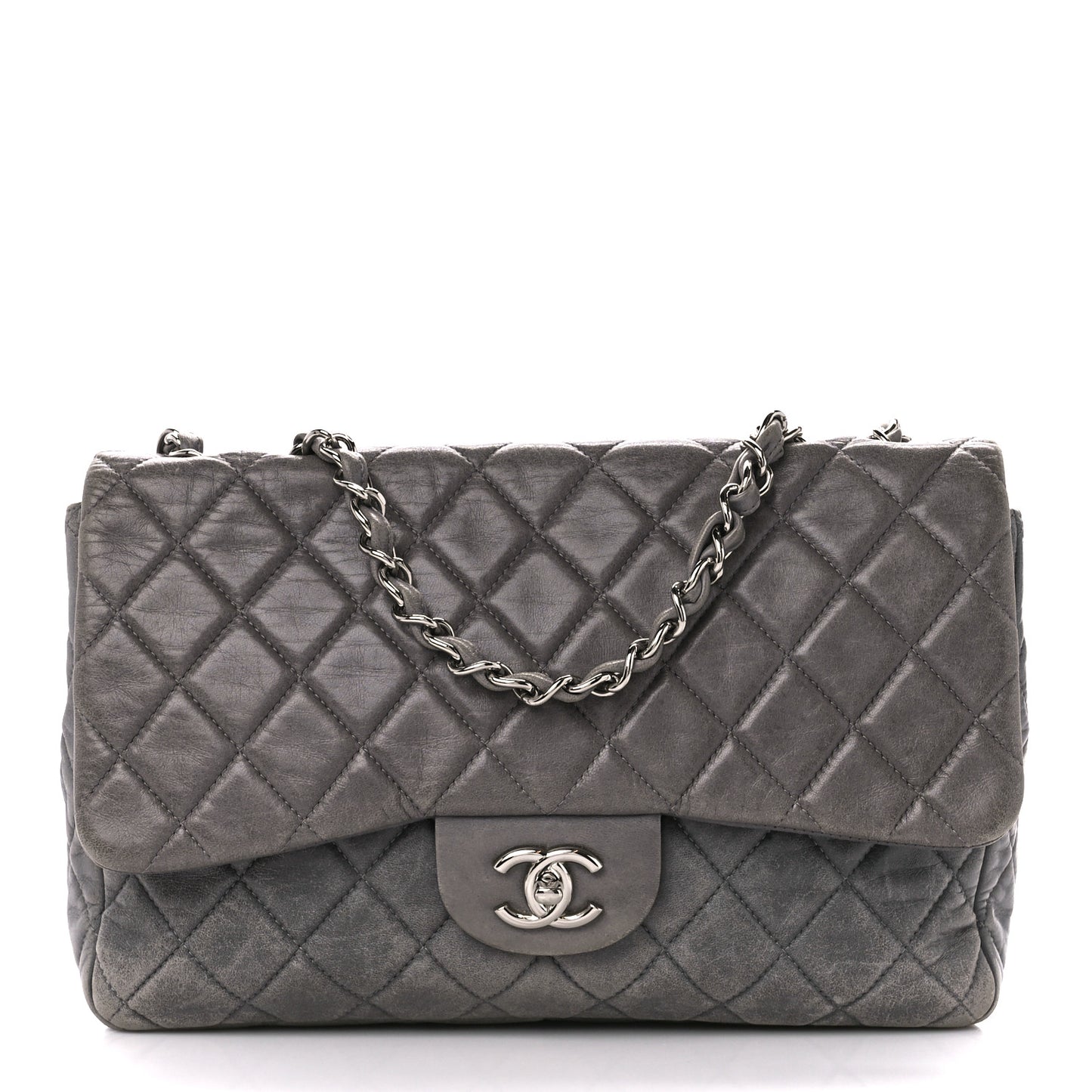 Lambskin Quilted Jumbo Single Flap Grey