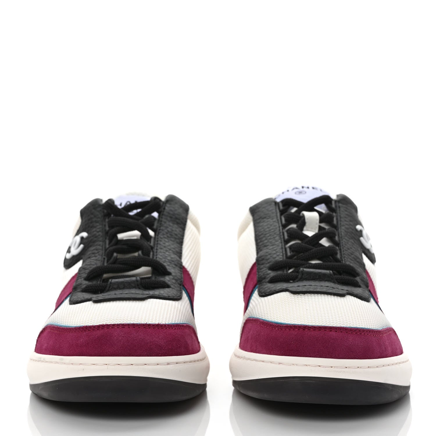 Chanel Fabric Suede Calfskin CC Sneakers 39.5 White Purple Black 2 of 9