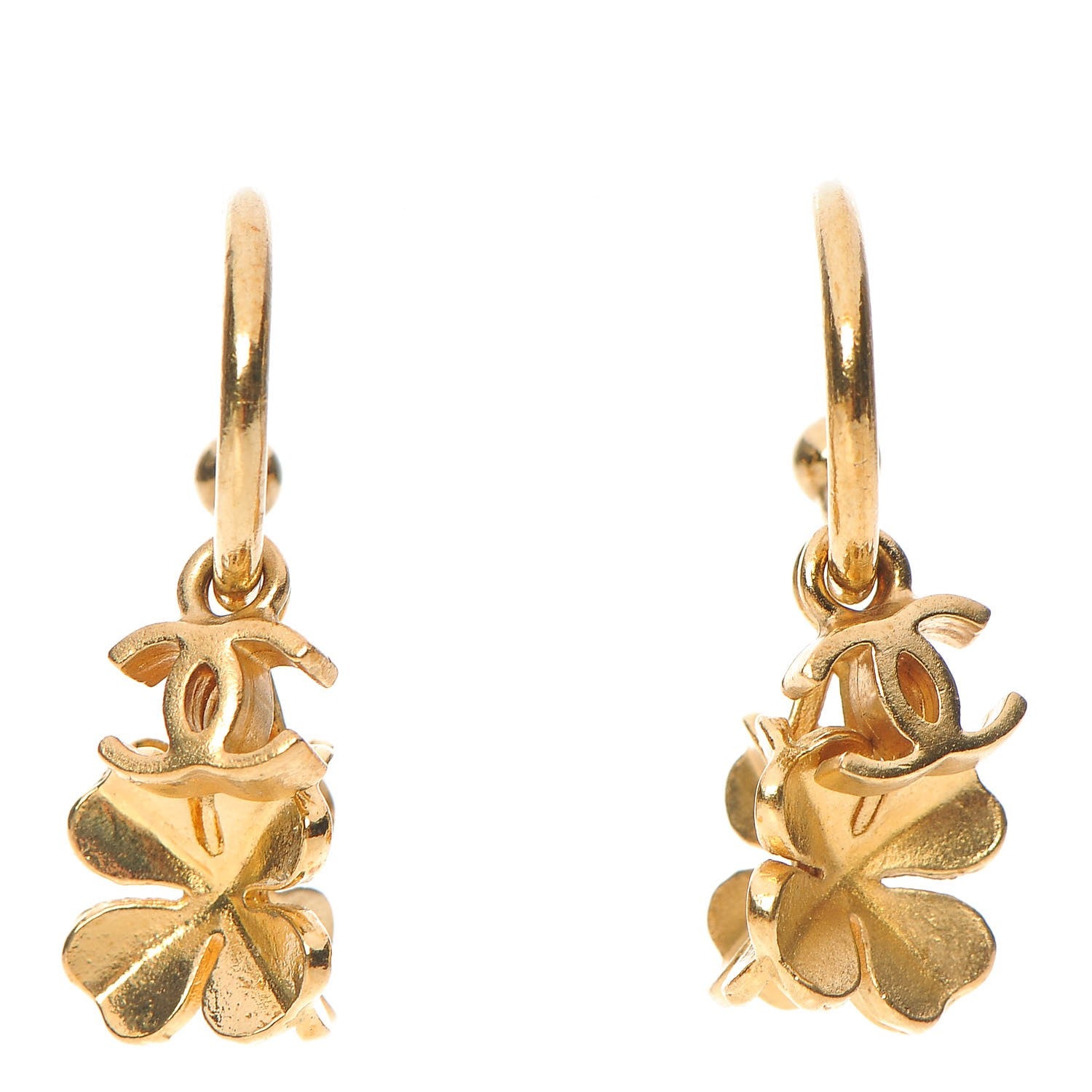 Chanel Metal Drop Clover CC Earrings Gold 1 of 3