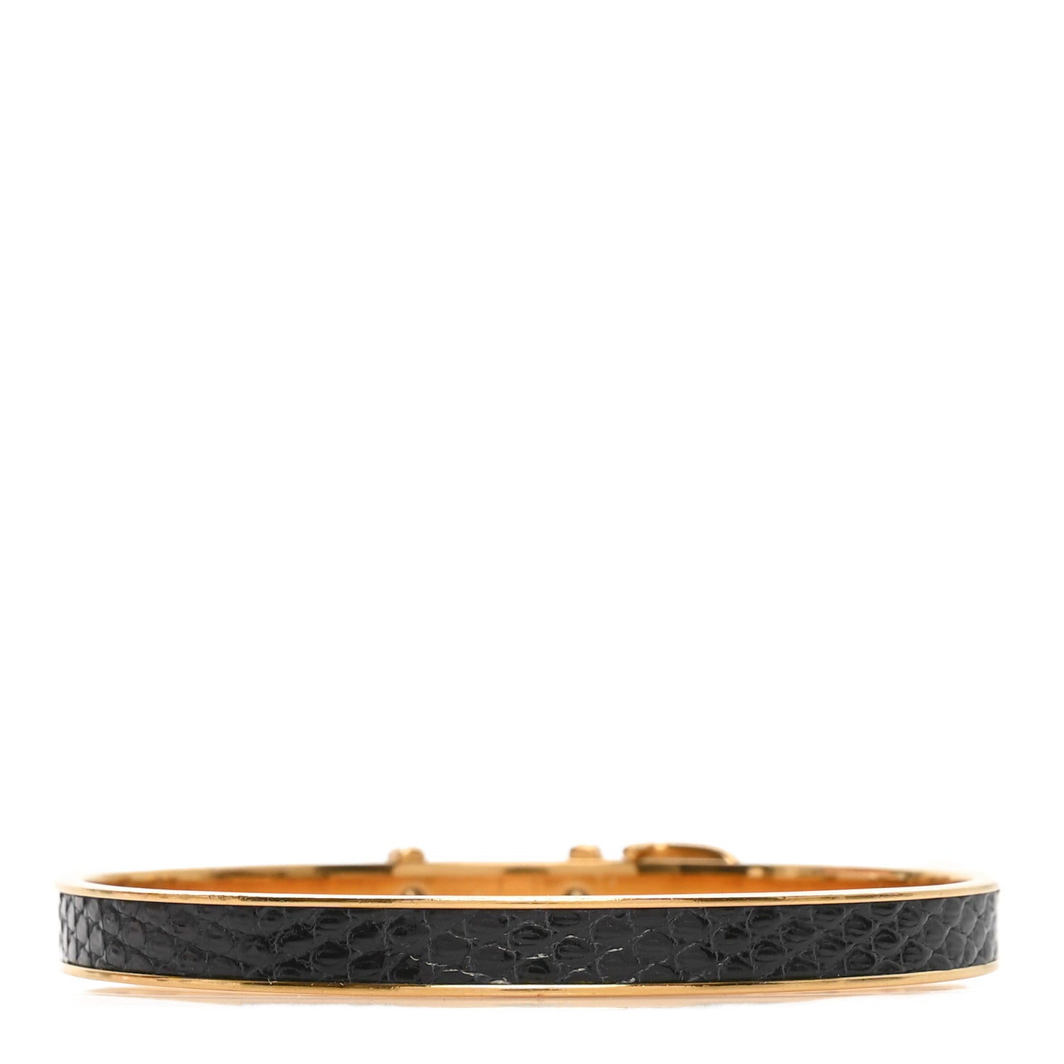 Hermes Lizard Narrow Belt Buckle Bangle Bracelet Black 3 of 3