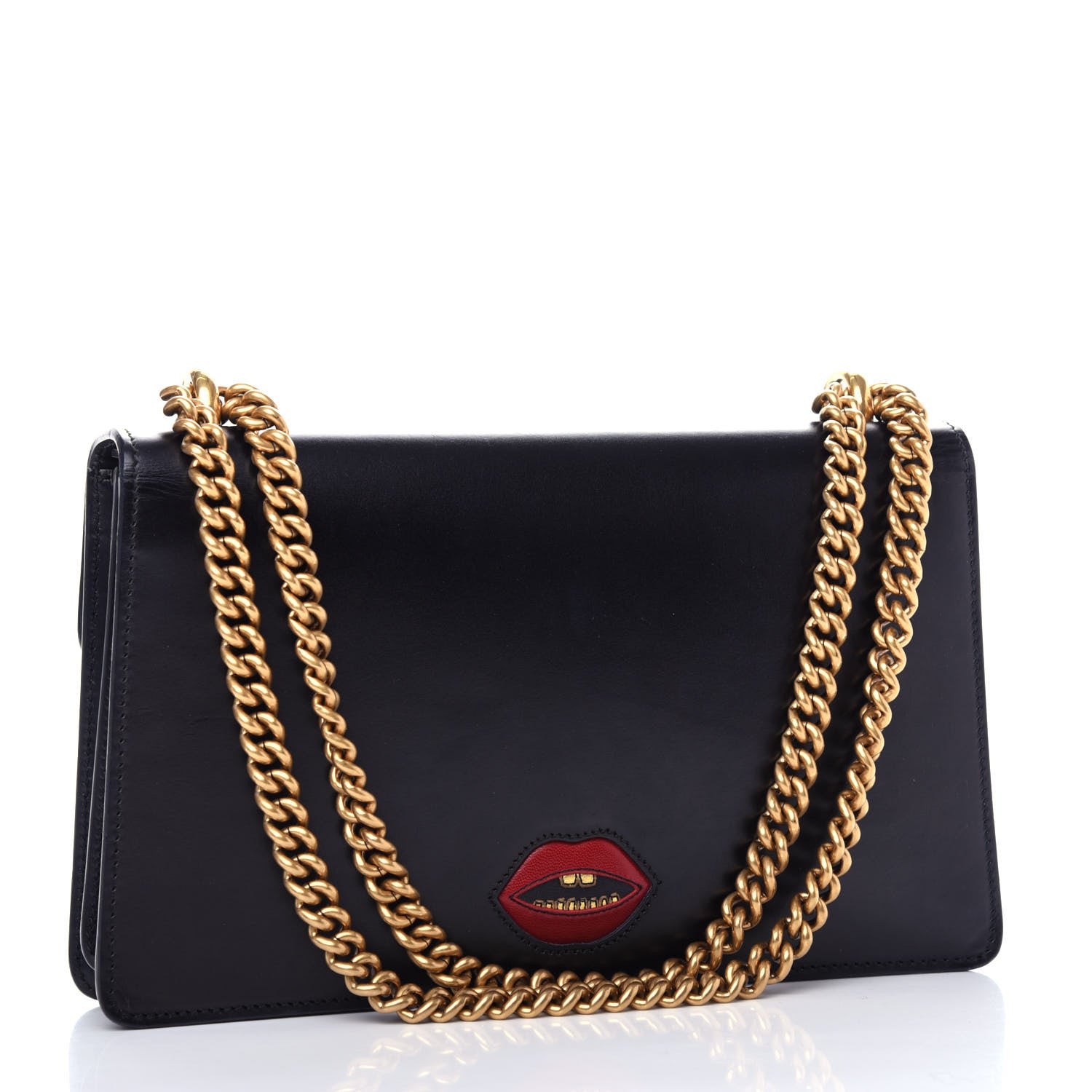 Gucci Knight Calfskin Malaga Kid Heart Medium GG Marmont Chain Handle Bag Black Hibiscus Red Multicolor 4 of 11