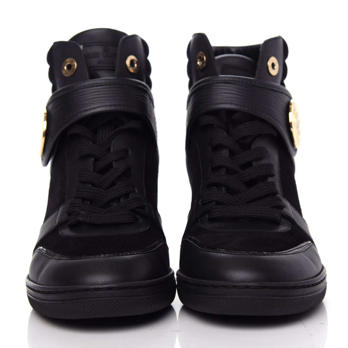 Epi Suede Postmark Wedge Sneakers 38 Black