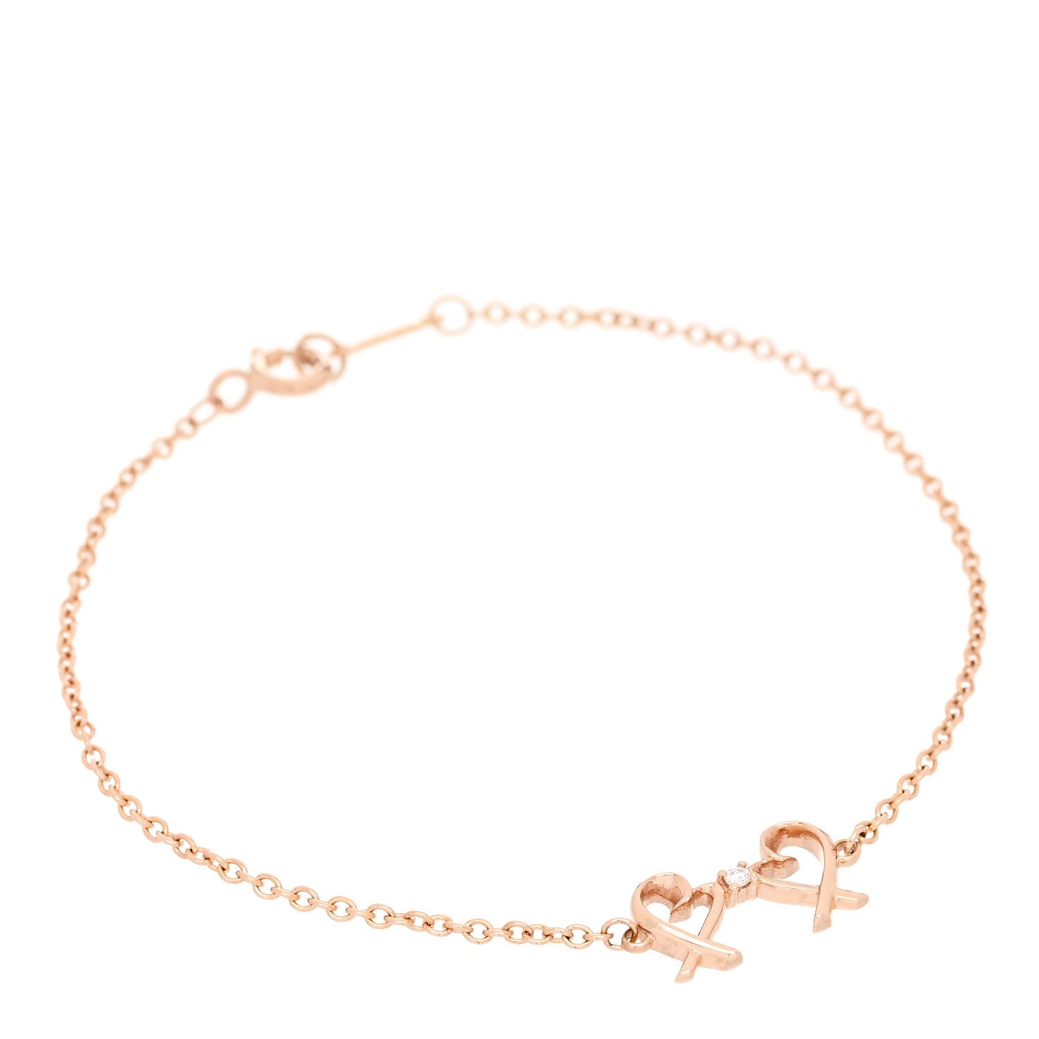 Tiffany 18K Rose Gold Diamond Double Loving Heart Bracelet 1 of 4