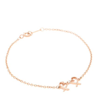 Tiffany 18K Rose Gold Diamond Double Loving Heart Bracelet 1 of 4