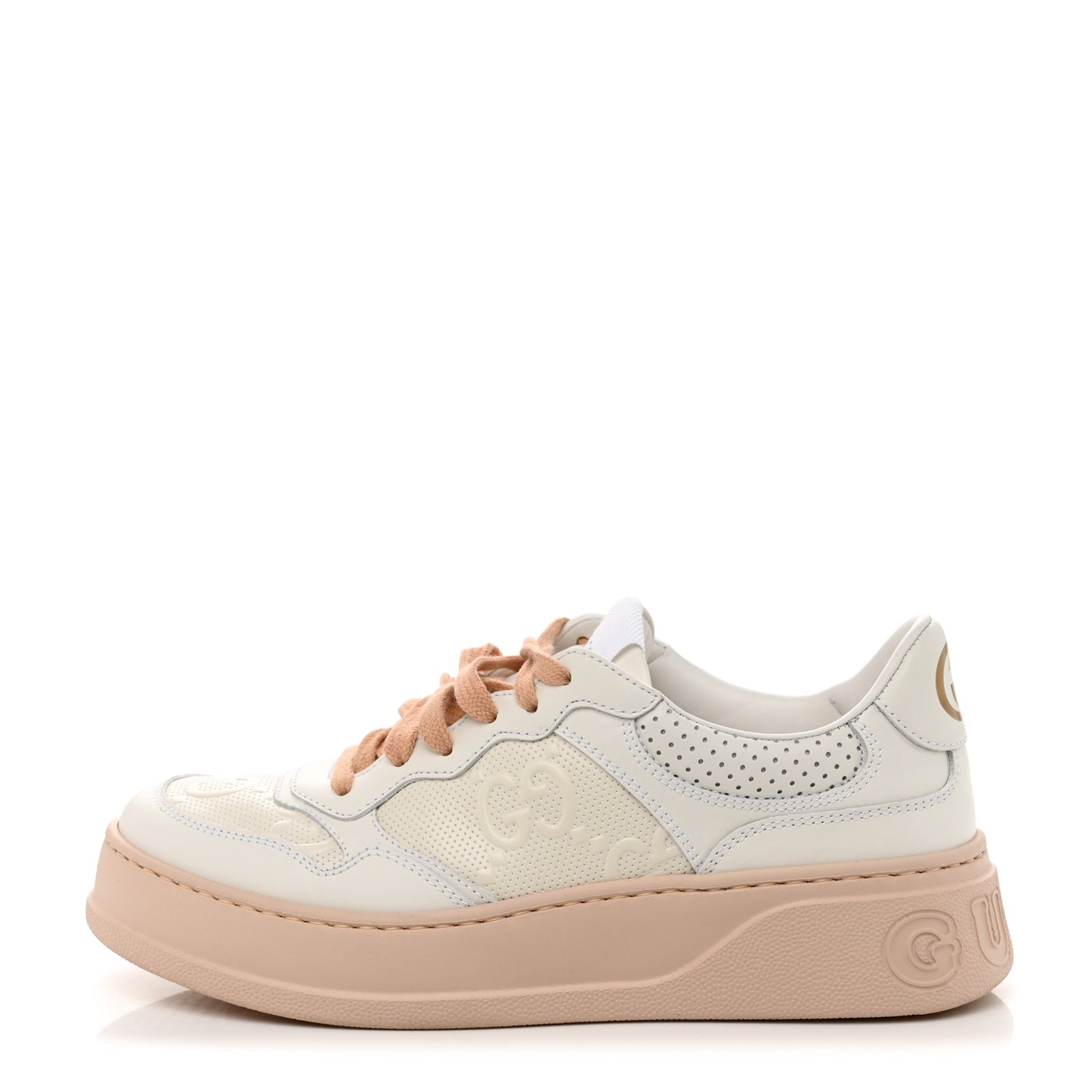 Calfskin GG Tennis Embossed Womens Platform 55mm Sneakers 38.5 White