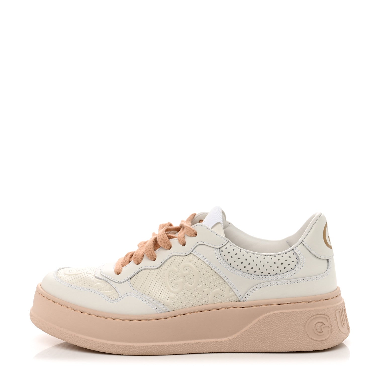Gucci Calfskin GG Tennis Embossed Womens Platform 55mm Sneakers 38.5 White 1 of 8