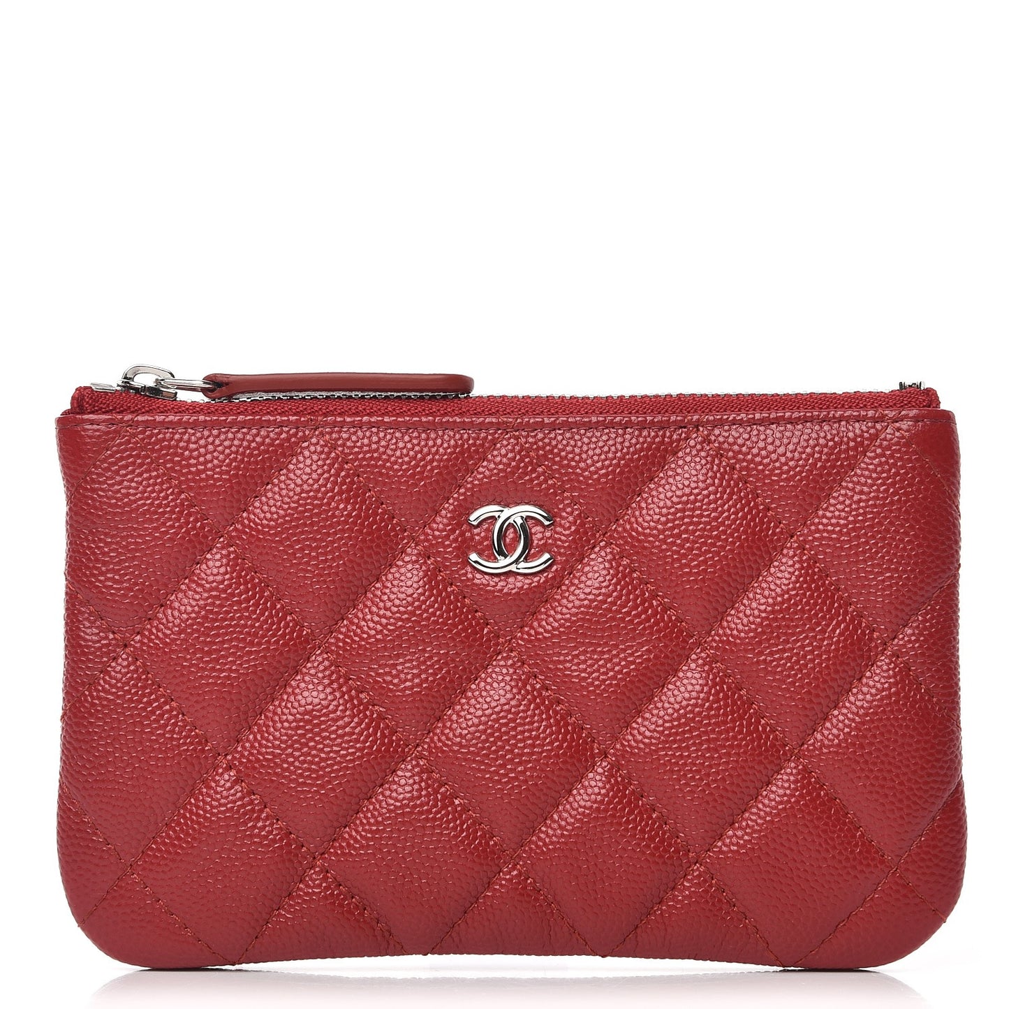 Caviar Quilted Small Cosmetic Case Dark Red