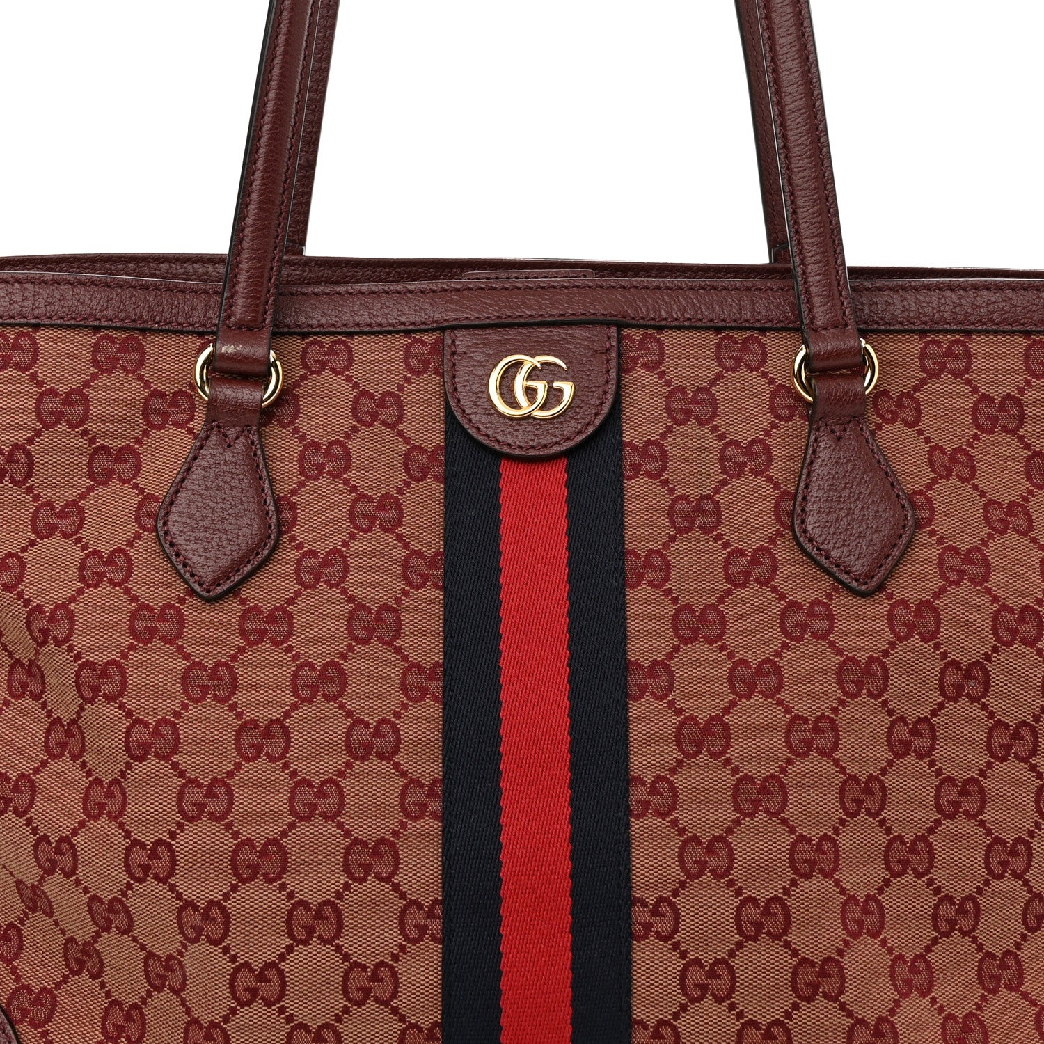 Gucci Monogram Textured Dollar Calfskin Web Medium Ophidia Shopping Tote Sahara Rubino Chardonnay 8 of 11