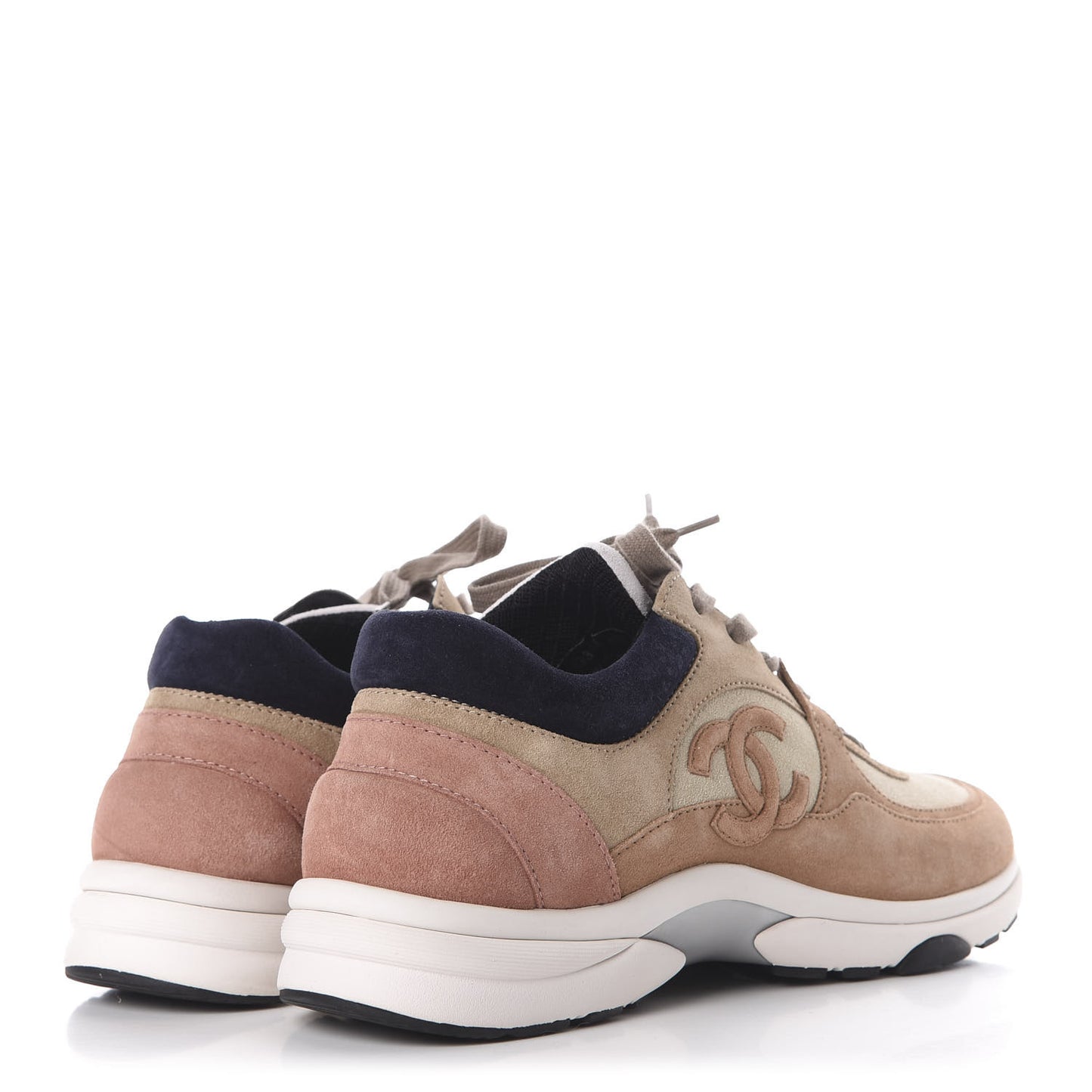 Nylon Lambskin Suede Calfskin CC Sneakers 40.5 Tan