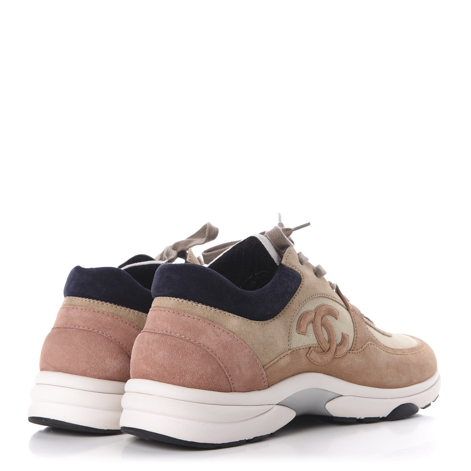 Chanel Nylon Lambskin Suede Calfskin CC Sneakers 40.5 Tan 4 of 10