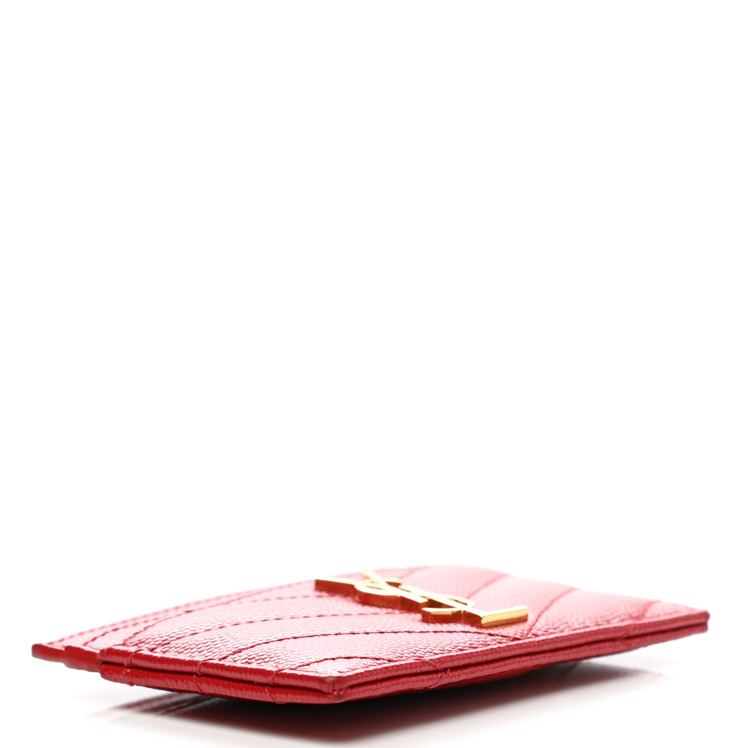 Saint Laurent Grain De Poudre Matelasse Chevron Monogram Credit Card Case Bandana Red 4 of 10