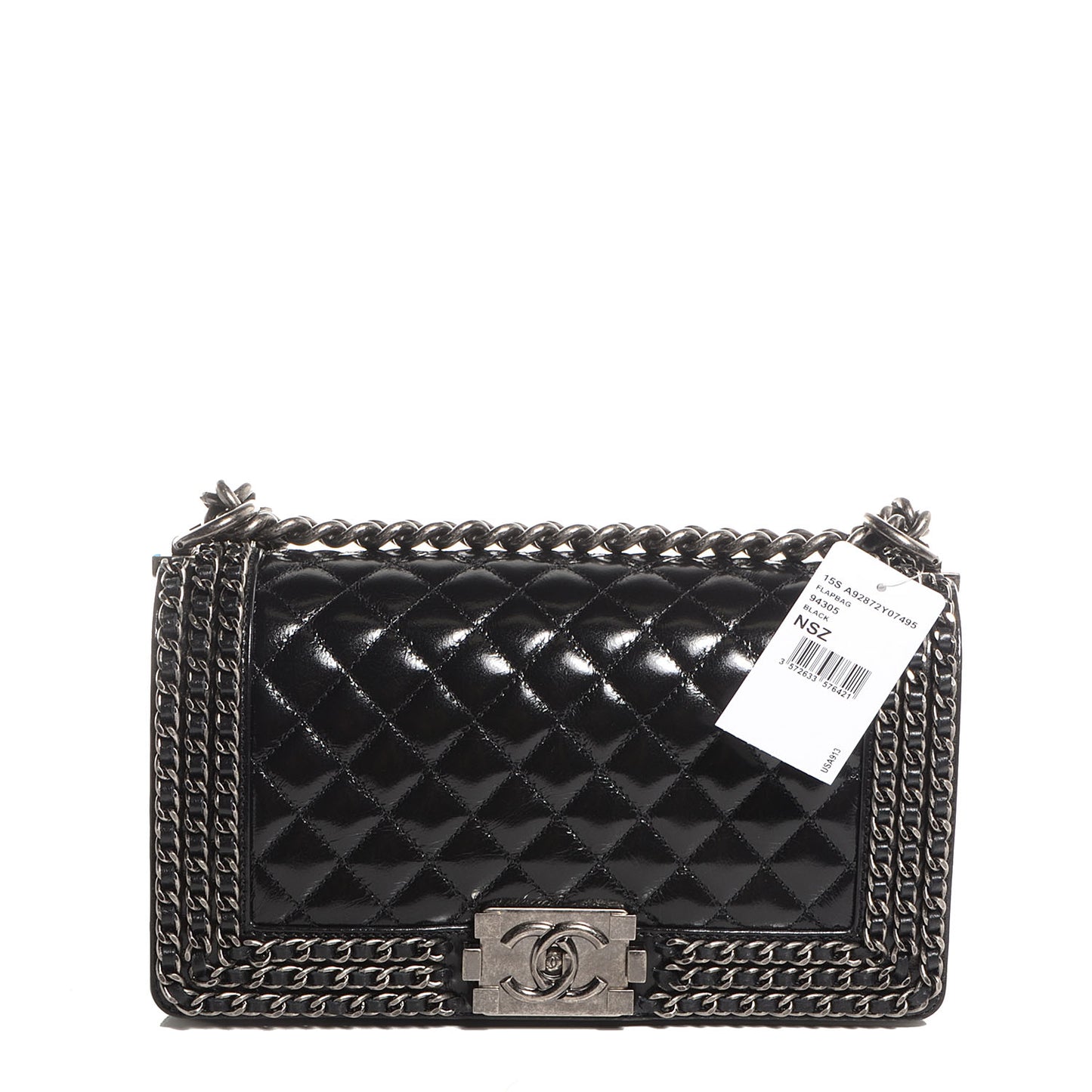 Calfskin Medium Boy Chained Flap Black