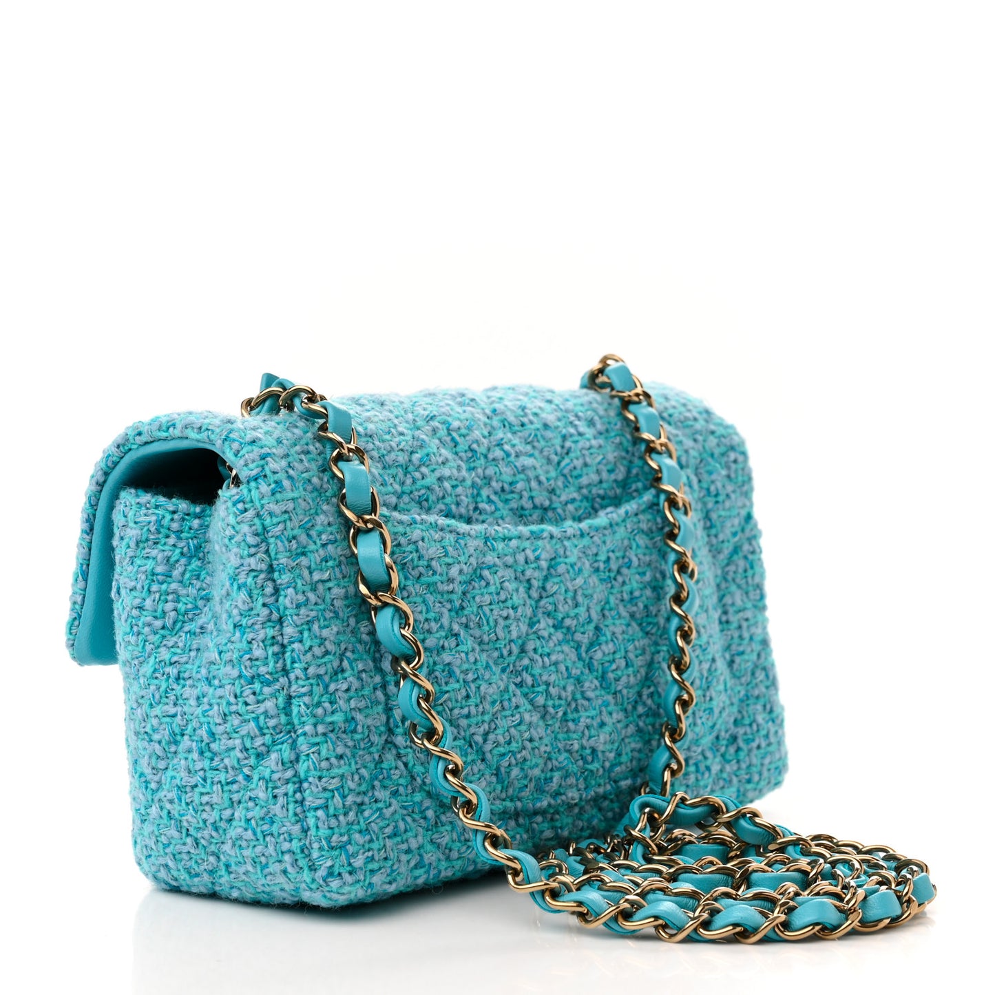 Wool Tweed Quilted Mini Rectangular Flap Turquoise Light Blue