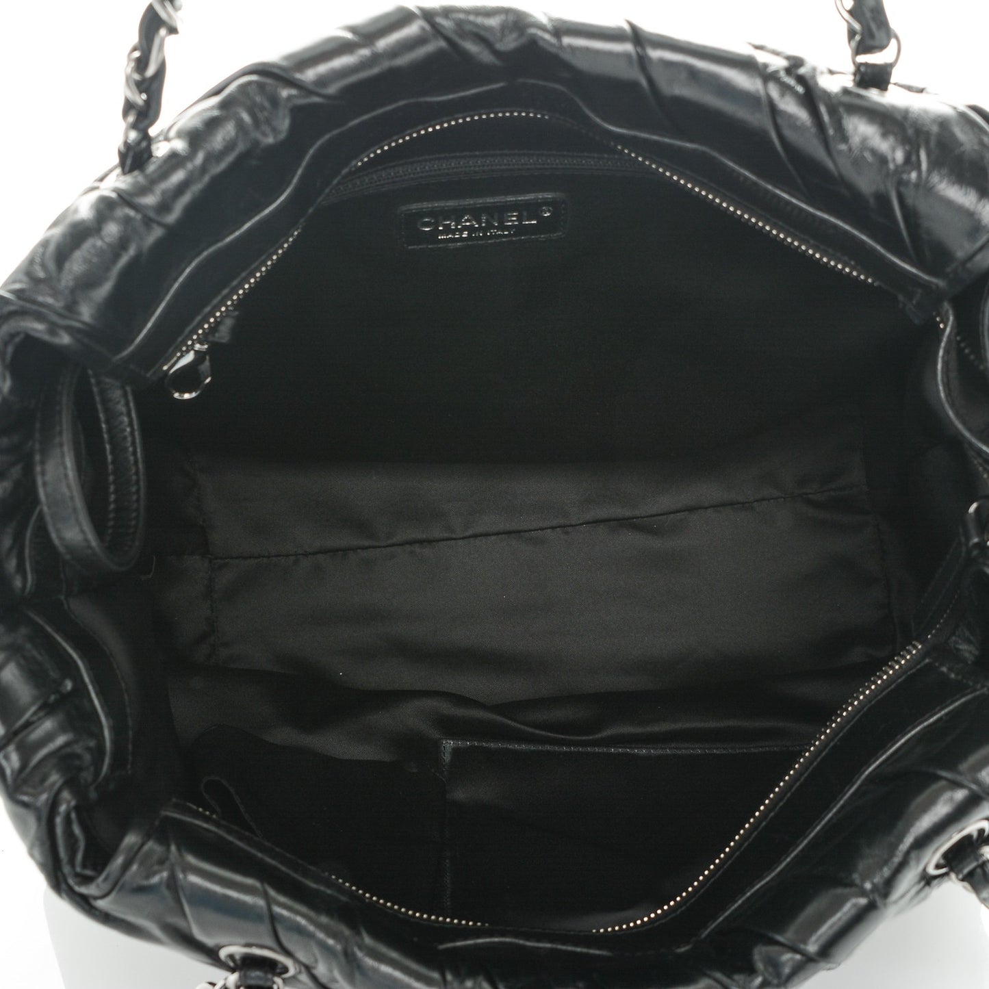 Glazed Calfskin Large Twisted Tote Black
