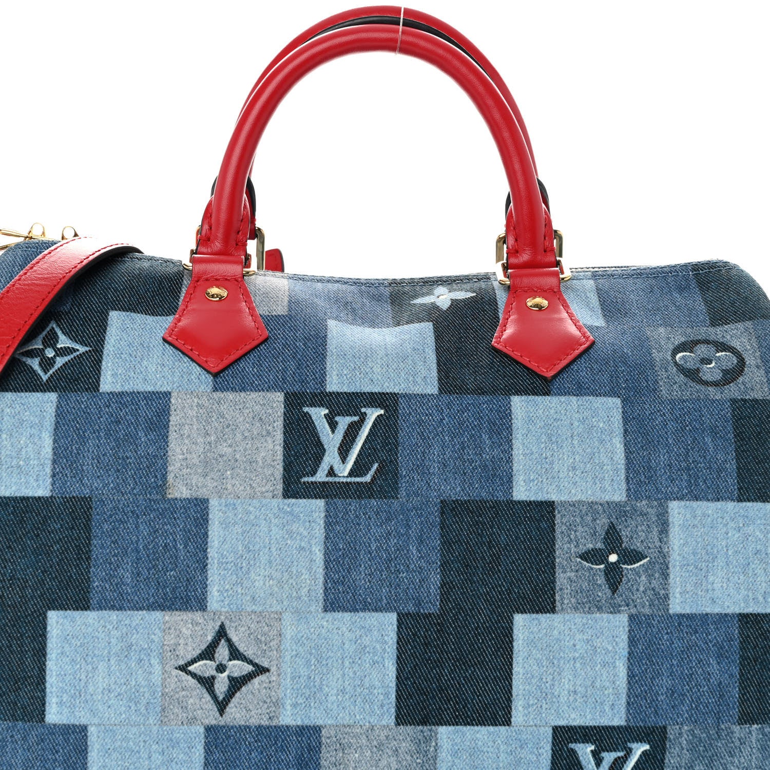 Louis Vuitton Denim Damier Monogram Patchwork Speedy Bandouliere 30 Blue Rouge 8 of 13
