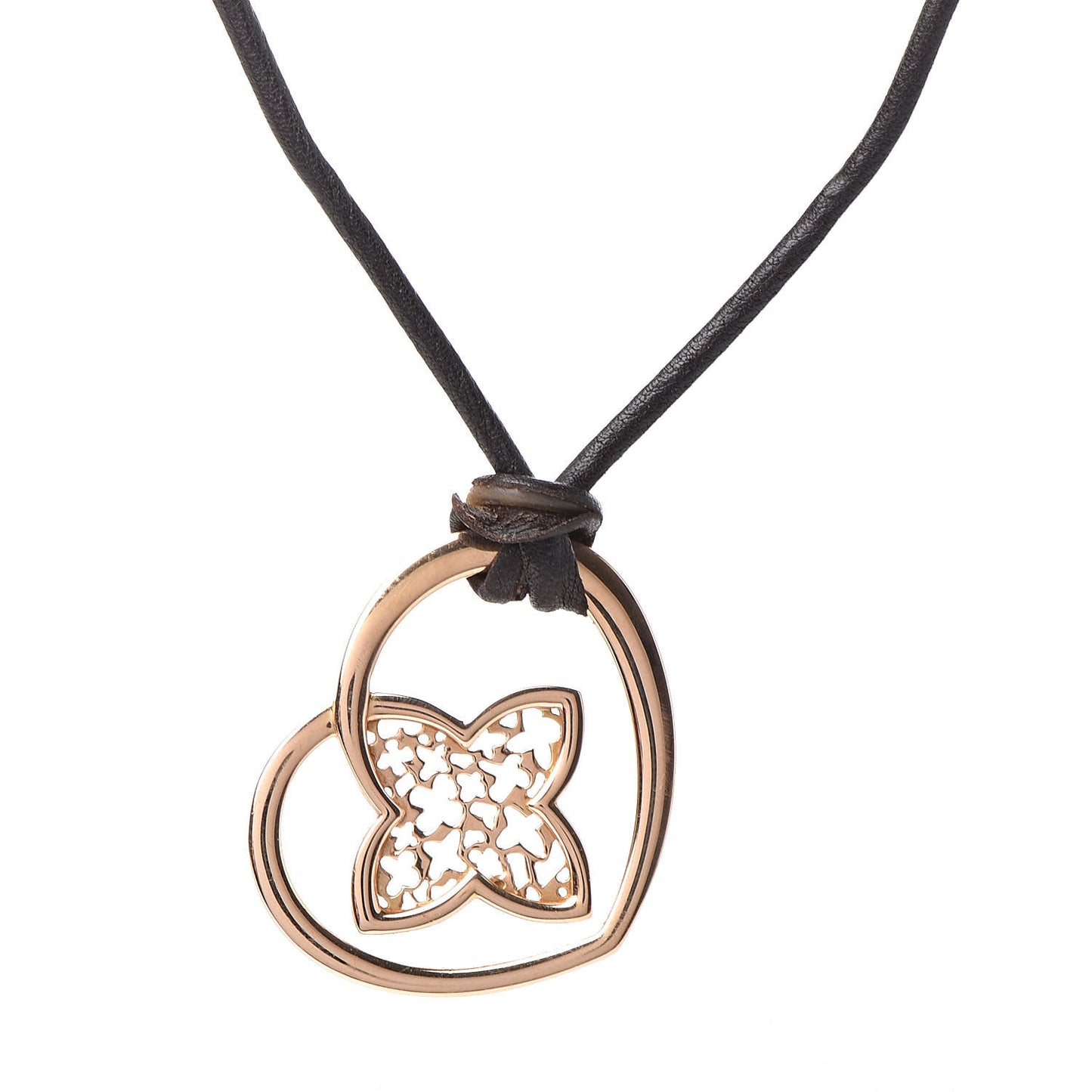 18K Rose Gold Leather Coeur Heart Pendant Necklace