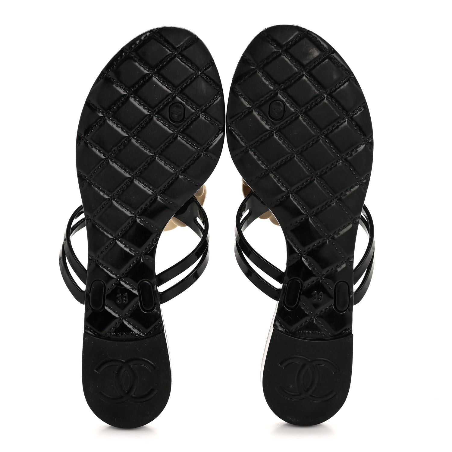 Chanel Jelly Camellia Thong Sandals 39 Black Ivory 6 of 9