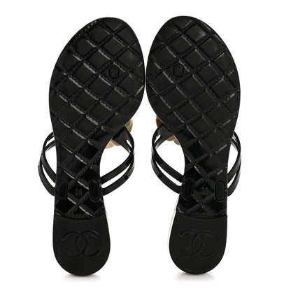 Chanel Jelly Camellia Thong Sandals 39 Black Ivory 6 of 9