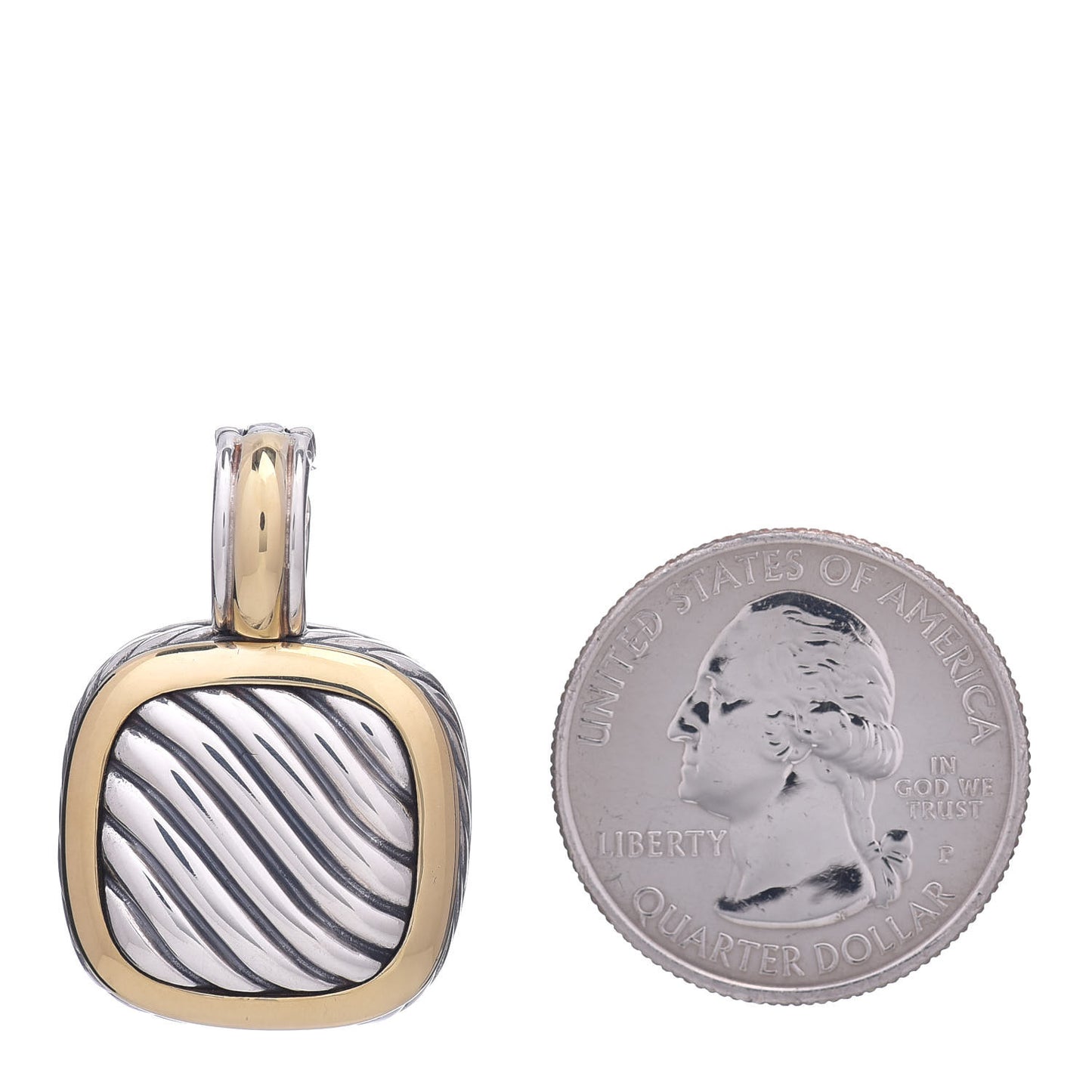 Sterling Silver 18K Yellow Gold 16mm Sculpted Cable Enhancer Pendant