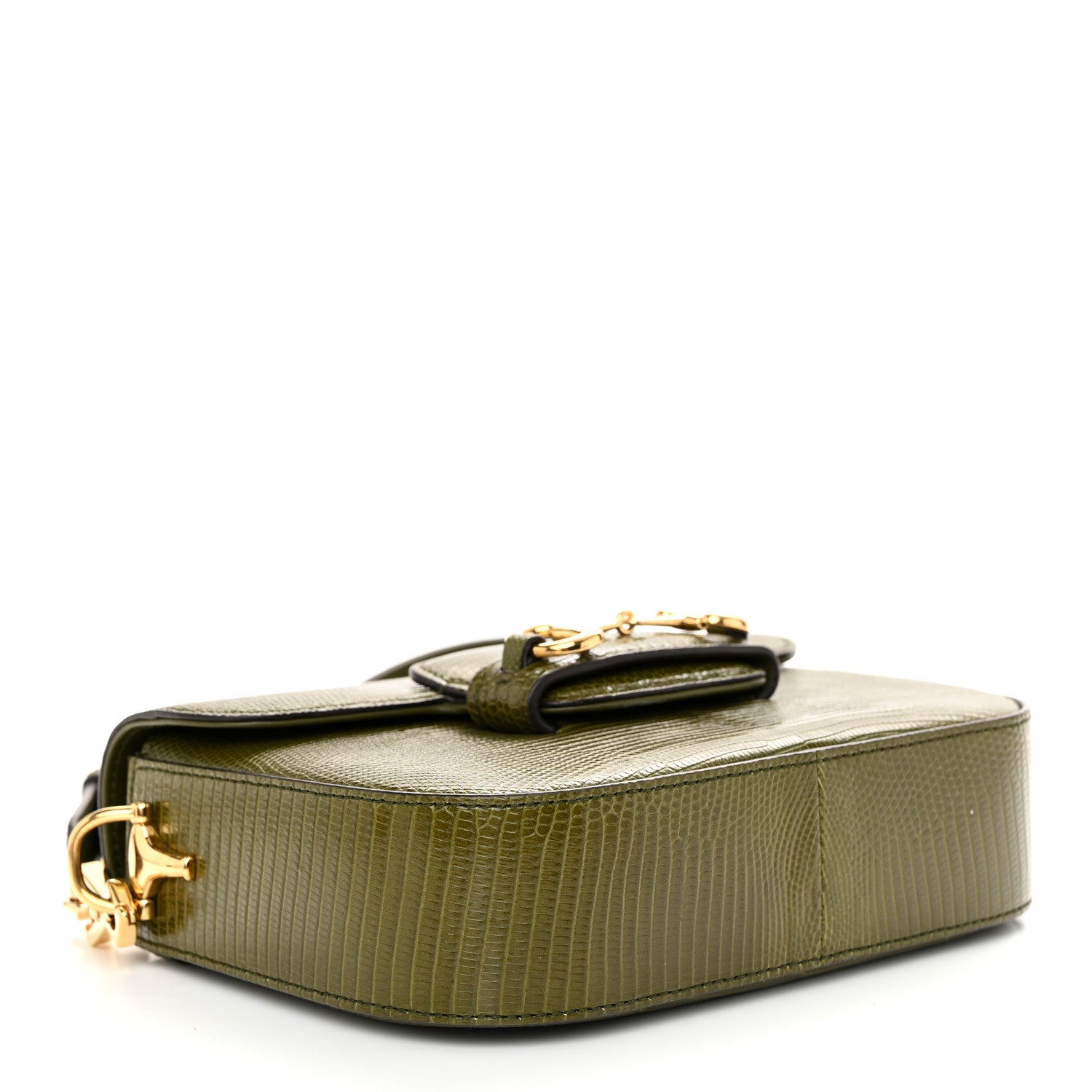 Gucci Lizard Web Mini Horsebit 1955 Shoulder Bag Green 4 of 11