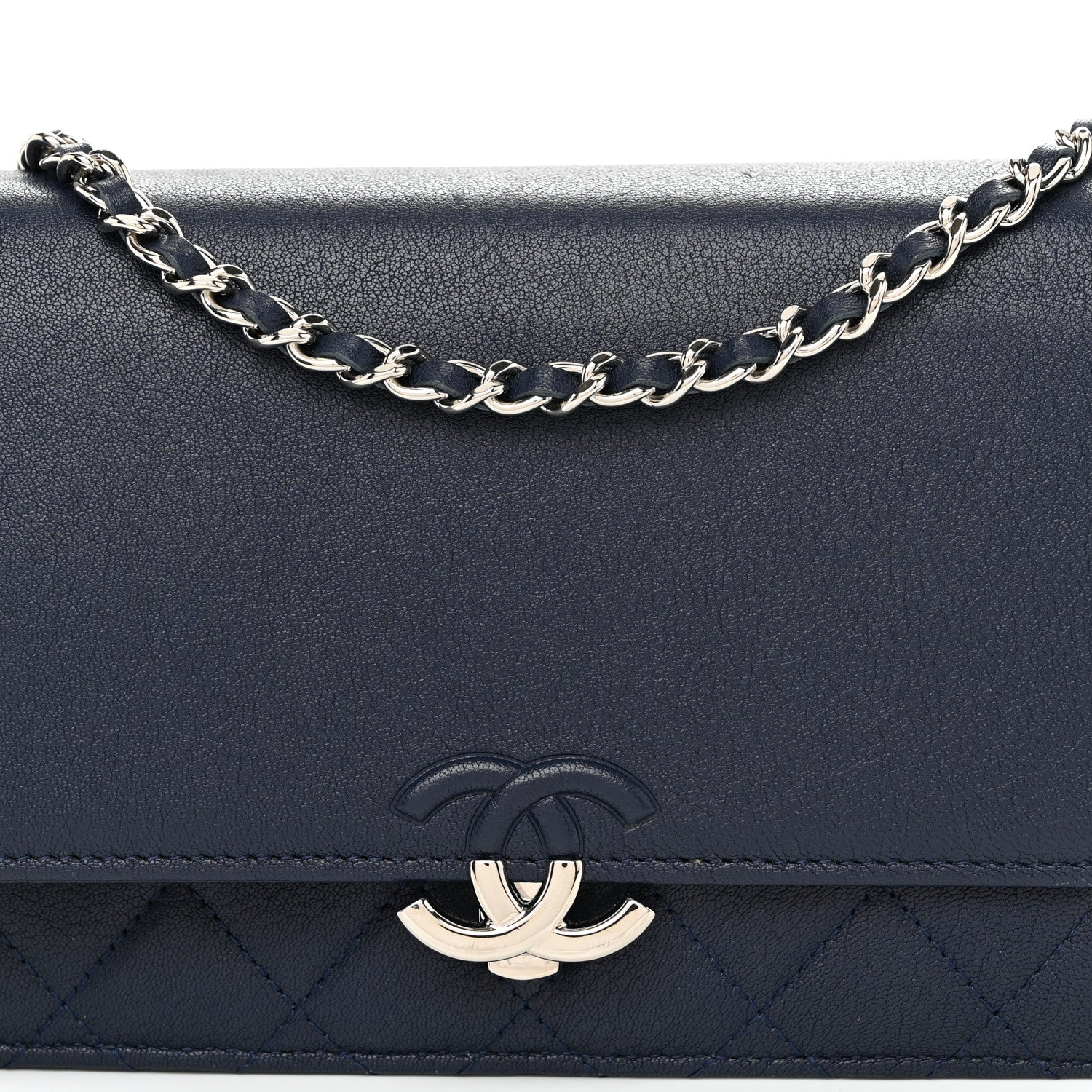 Chanel Grained Calfskin Quilted CC Box Wallet On Chain WOC Navy 9 of 12