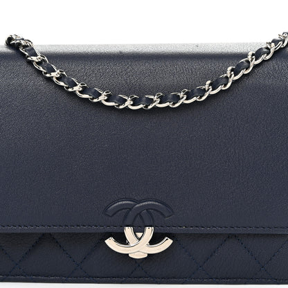 Chanel Grained Calfskin Quilted CC Box Wallet On Chain WOC Navy 9 of 12