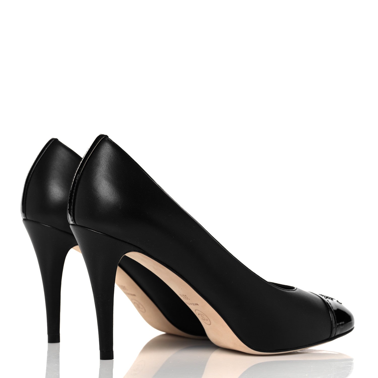 Chanel Lambskin Patent Calfskin Cap Toe CC Pumps 38.5 Black 4 of 9